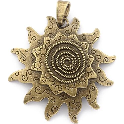 2pcs Embossed Swirl Spiral Sun Pattern Large Pendant For Necklace Jewelry Making Material Accessories 62x66mm