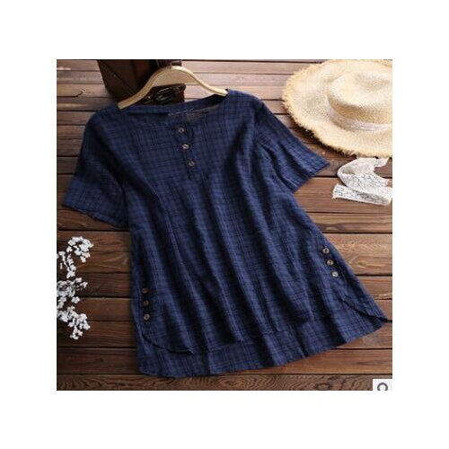 30pcs/lot woman summer cotton linen blouse female short sleeve pullover casual loose blouse