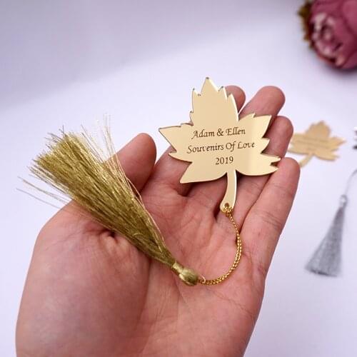 30 Pieces Personalized Leaves Invitation Card 6cm Custom Words Acrylic Mirror Tags with Tassel Wedding Guests Gifts Favors