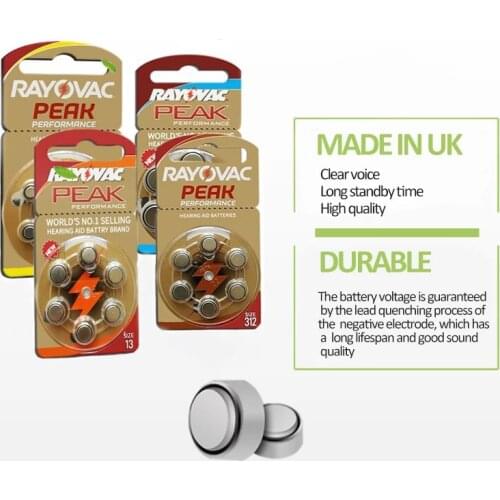 60PCS Battery Caddie Hearing Aids A312 A10 A13 A675 RAYOVAC PEAK Zinc Air Batteries For Sound Amplifier Long Lasting