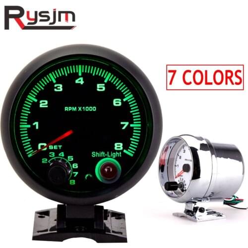 95MM Auto tachometer boat Universal 0-8000 RPM meter Gauge with inter shift light 7 Color Racing Meter tacometro moto motorcycle