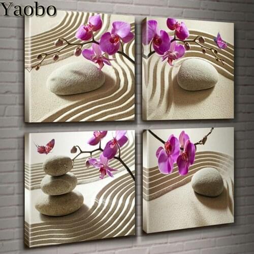 4 Piece DIY diamond painting cross stitch Orchid stone full mosaic diamond embroidery sticker decor home art 5d handmade gift