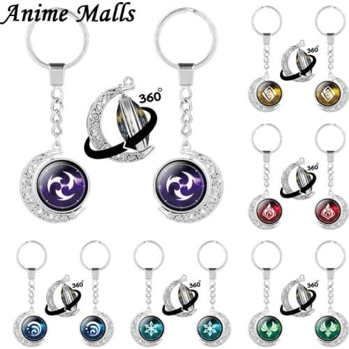 Anime Genshin Impact Keychains Weapon Element Eye Of God Water Wind Thunder Fire Rock Lce Key Chain Two-sided Jewelry Key Ring
