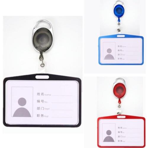 Metal ID Business Card Holder with Plastic Retractable Badge Reel Id Card Holder Pass Cover Landyard for Keys