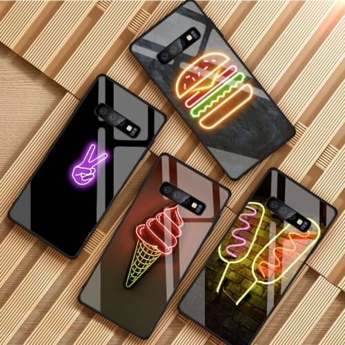 Neon art Tempered Glass Phone Case For Samsung Galaxy S8 S9 S10 S20 PLUS J8 J6 J4 2018 NOTE 8 9 10 Cover Shell