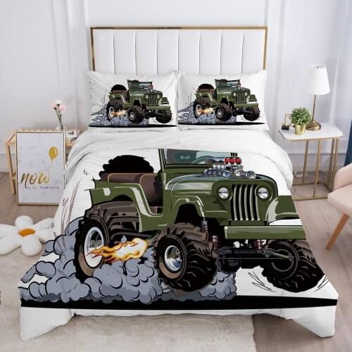 Cartoon Childrens Bedding set for kids baby girls Duvet cover set pillow case Bed linens Quilt cover 135 140x200 Car green
