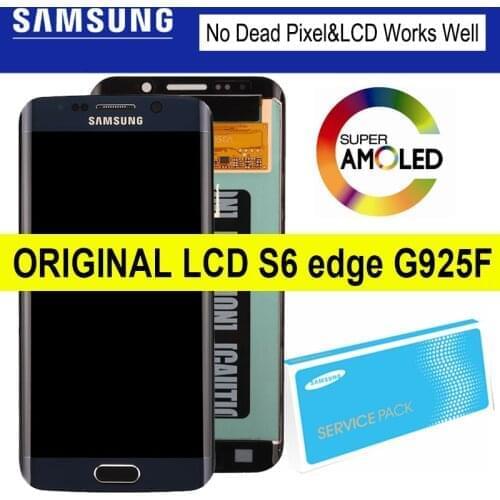 Blue/Gold/White Super AMOLED Display for SAMSUNG Galaxy S6 edge LCD with Frame G925 G925I G925F Touch Screen Repair Parts