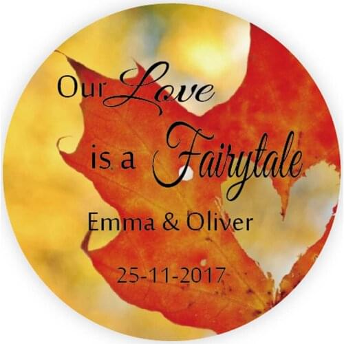 DouxArt 100 Pieces Custom Personalized, Wedding Stickers - Our love is a fairytale, 40mm Wedding Party Communion Label P063