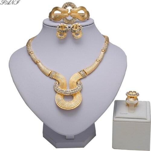 Fani Fashion African Bead Jewelry Set Wholesale 2018 Nigerian Wedding crystal jewelry set Dubai gold colorful Jewelry Set Bridal