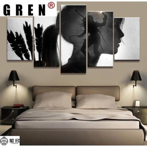 GREN 5 Pcs Tomb Raider Lara Croft Game Canvas Printed Painting For Living Room Wall Art Home Decor Picture Artwork Modern Poster