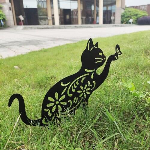 Art Decoration for Outdoor Cottage Garage Barn Park Backyard Ornaments Naughty Metal Cat Garden Stakes Animal Silhouettes