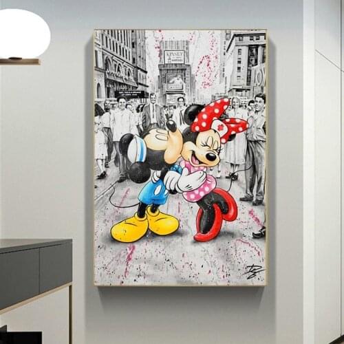 Graffiti Art Disney Anime Posters and Prints Street Pop Art Canvas Painting Mickey Mouse Lover Embrace Picture Kids Room Decor