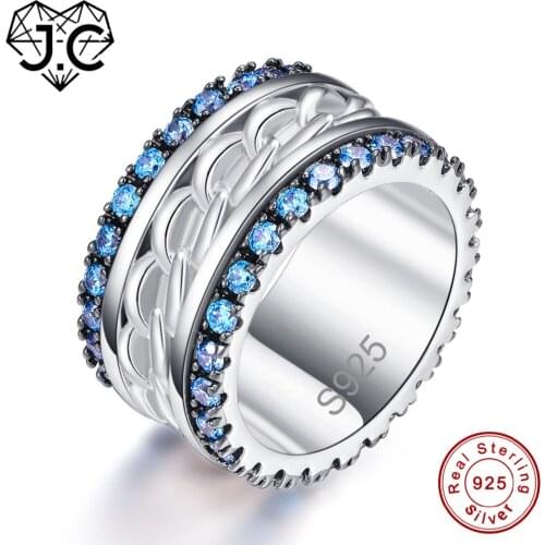 J.C Engagement Round Cut Ruby &White &Blue Topaz Solid 925 Sterling Silver Ring Size 6 7 8 9 For Female Lover Fine Jewelry Gifts