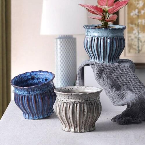 European-style Retro Ceramic Flowerpot Green Plant Potted Home Gardeb Decoration Creative Art Embossed Flower Pot Ornament Gifts