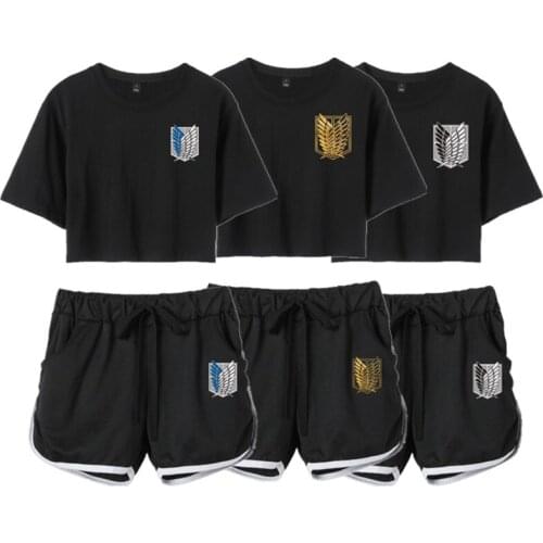 Anime Attack On Titan Cosplay Costume Crop Top Shorts Two Piece Sets