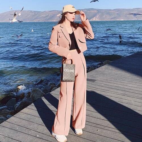 Two Piece Suits Sets Elegant Korean Blazer Suit Jacket Coat High Waist Wide Leg Pants 2 Piece Outfits for Women Pants and Top