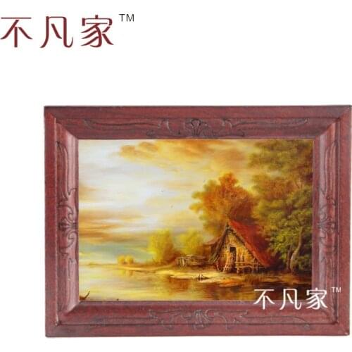 Dollhouse Wholesale 1:12 scale miniature classical a small house and a stream oil Home Decorations Painting Frame E-6