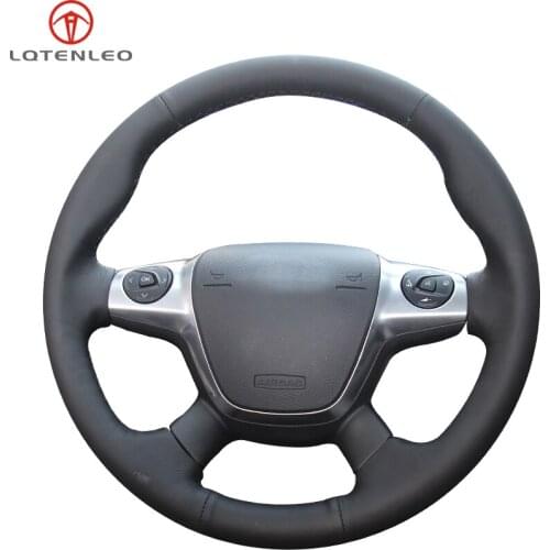 LQTENLEO Black Artificial Leather Car Steering Wheel Cover For Ford Focus 3 2011-2014 Escape 2013-2016 C-MAX 2011-2018 Transit
