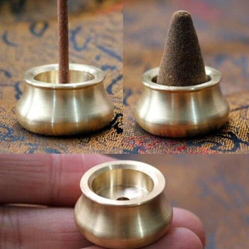 Small Brass Incense Burner Plate Bowl Tower Censer Holder for Tea House Yoga Club Stick Holder Buddhism Lotus Line Incense plate