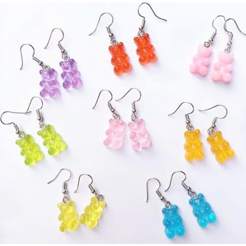 Cute Cartoon Bear Drop Earring Transparency Resin Exquisite Candy Color Jewelry Accessories Gift Earring for Women Kids