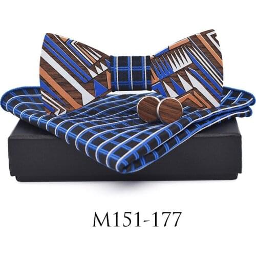 Fashion Handmade wooden blue stripe bow tie /Cufflinks box package for party wedding 1order=1set