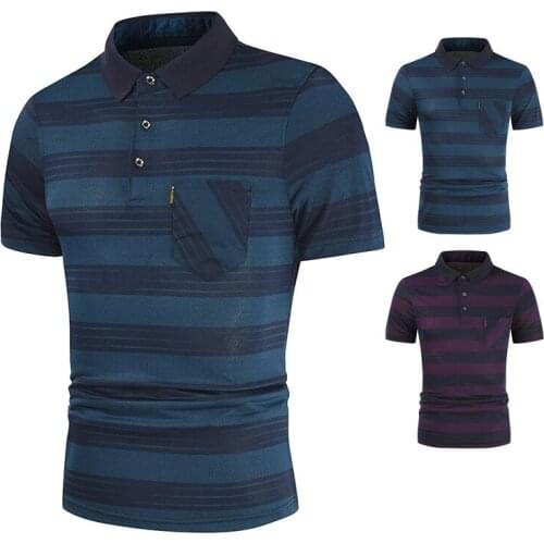 2021 Summer Striped Mens Casual Business Short-sleeved Lapel Loose Large Size Mens T-shirt Breathable Mens Clothes -40