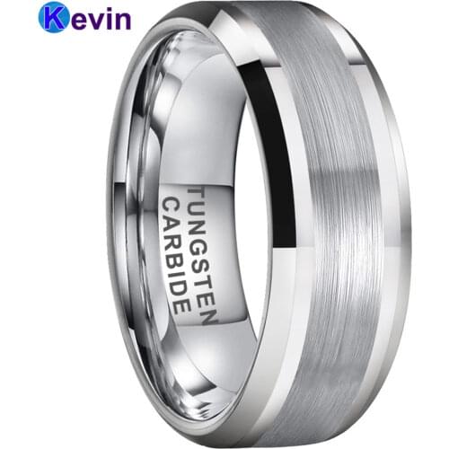 Men Women Classic Wedding Band Tungsten Couple Ring With Center Brush Bevel Edges Finish 6MM 8MM Comfort Fit