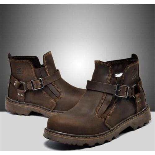 MJ MOTOR Men Waterproof Leather Motorcycle Boots Vintage Motorbike Protective Boot Mens Brown Motocross Street Riding Shoes