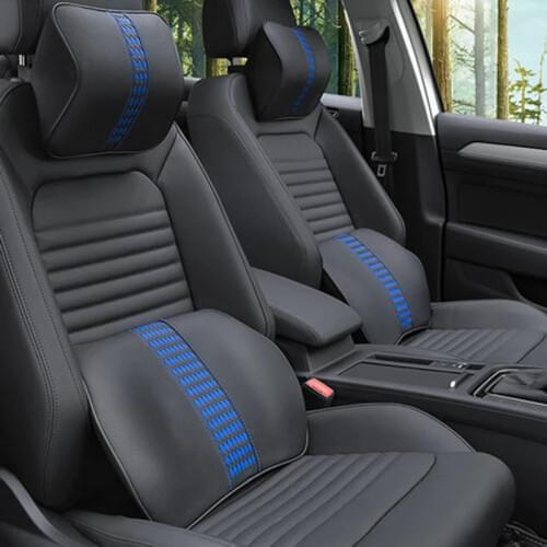 Genuine Leather Car Headrest Pillow Waist Supports Sets Memory Cotton Auto Seat Rest Back Lumbar Breathable Weaving Pillows Men