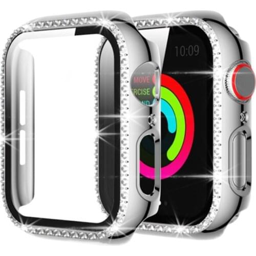 Half Pack Single Row Of Diamonds Fashion Protective Case For Apple Watch SE 654321 44/40/42/38mm Frame iWatch Cover Accessories