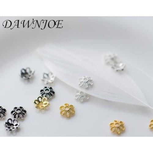10pcs Sterling Silver Hollow six-petal 6mm Flower Tray Connector Spacer Beads DIY Making Beads Cap Jewelry Supplies Finding
