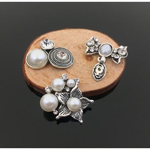 Craft Pearl Crystal Rhinestone Buttons Flower gunmetal Flatback Wedding Embellishment Jewelry Craft