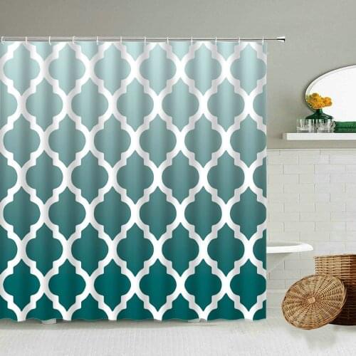 Modern Geometric Striped Shower Curtain White Green Blue Gradient European Style Bathroom Wall Decor With Hook Waterproof Screen