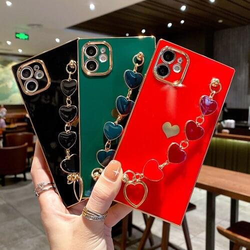 TPU Lens Protective Mobile Phone Case For iPhone 11 12 Pro Max SE2020 X XR XS Max 7 8 Plus Shockproof Cover+Love Hanging Chain