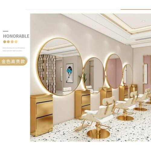 Barber shop round mirror with lamp cutting mirror new net red beauty mirror hair salon special hairdressing table