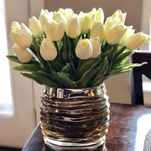 10pcs Tulip Artificial Flowers White PU Real Touch For Home Decoration Accessories Fake Tulips Flower Bouquet Wedding Decoration