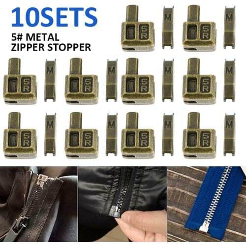 10Sets 5# Metal Bronze Zipper Stoppers Repair Open End Zipper DIY Sewing Replacement Kit