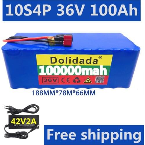 100% Original 36V battery 10S4P 100Ah battery pack 1000W high power battery 42V 100000mAh Ebike electric bike BMS+42V2A Charger