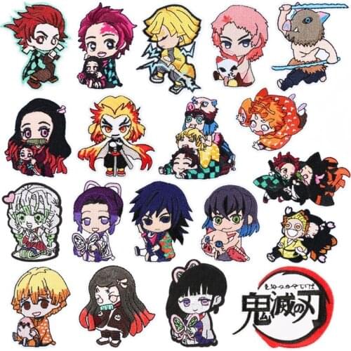 19pcs Anime Demon Slayer Role Series logo DIY iron Patche .for Clothing Jackets T Shirt Sew Ironing Embroidery Patch Appliques