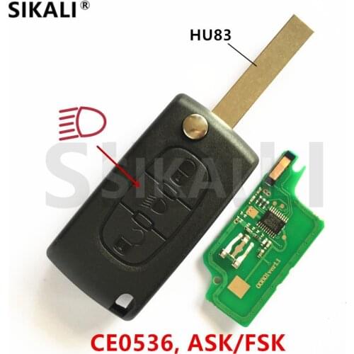 3BT CE0536 HU83) New Remote Key for Peugeot 207 208 307 308 408 Partner ASK/FSK Signal 433MHz with Lamp/Light Button