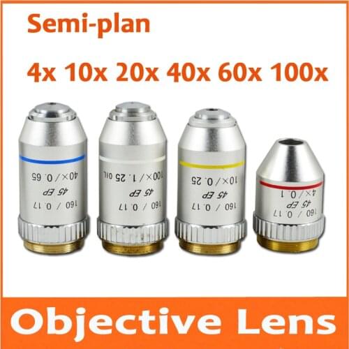 4X 10X 20X 40X 60X 100X Semi-plan Achromatic Objective Lens 195mm Conjugate Distance for Biological Microscope 160/0.17 45EP
