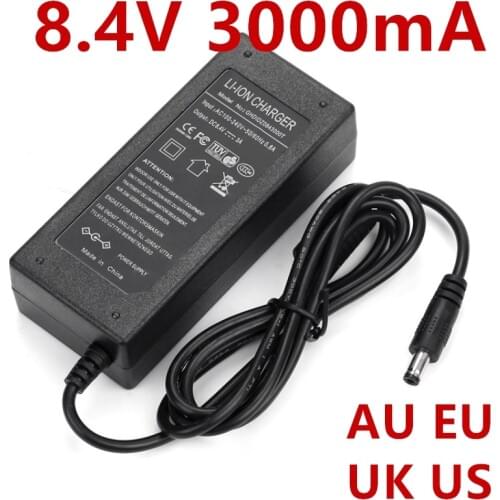 1PCS 8.4V 3A Power Supply AC 100-240V to DC Power Adapter US / EU / UK / AU plug DC 8.4V3000mA