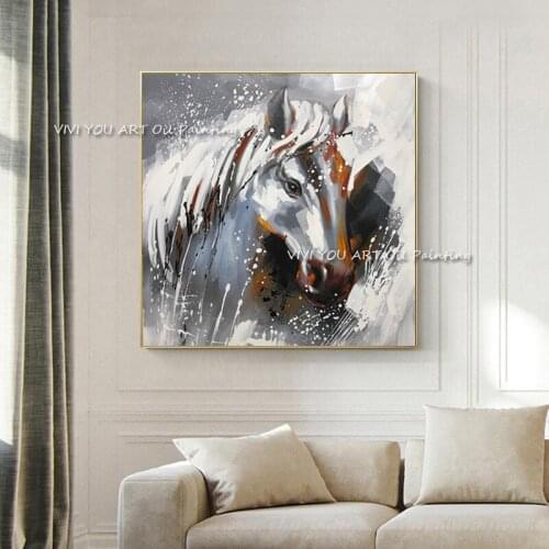 Abstract Horse European Oil Painting Animal on Canvas Poster Grey Blue Modern Wall Picture for Living Room Cuadros Decoration