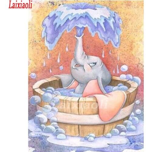Diamond painting cross stitch mosaic Full rhinestone embroidery Bathing Dumbo elephant Diy square Round drill Bathroom decor art