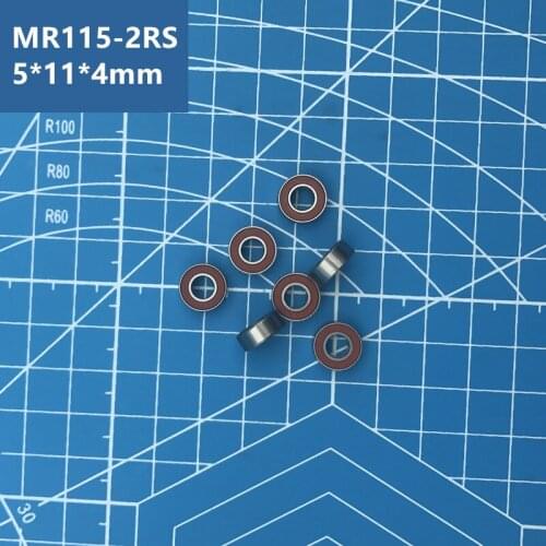 Free Shipping high quality MR115RS Bearing (10PCS) 5*11*4 mm Miniature MR115-2RS Ball Bearings Orange Sealed MR115 2RS Bearing