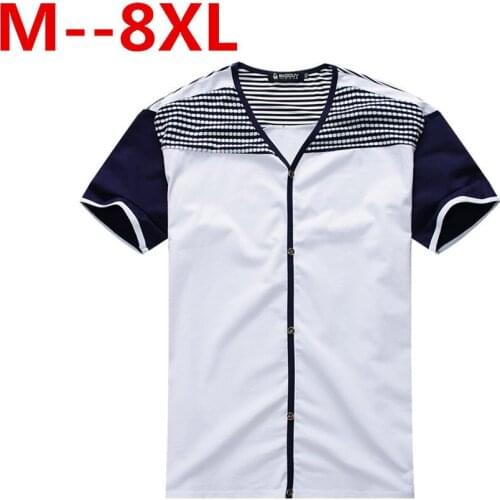 Plus size 8XL 7XL Casual And Comfortable Cotton Lycra Summer Man Tshirt V-Neck Short High Quality Men Brand Clothing