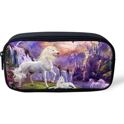 Kids Pencil Case Fantasy Unicorn Horses Pattern Students Stationery Box Childrens School Pen Bags Girls Beautician