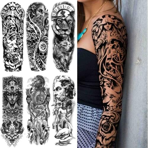 Black Nun Girl Flower Temporary Tattoos For Women Men Adult Lion Soldier God Tattoo Sticker Sleeve Fake Body Art Tatoo Paste