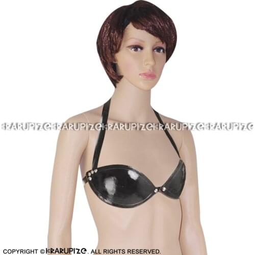 Black Halter Latex Bras With Rubber Lingerie Brassieres BRA-0026