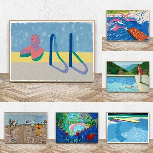 David Hockney Painting Claude On Stone Landscape Art Pool Portrait Canvas Print Poster Wall Pictures for Living Room Decor